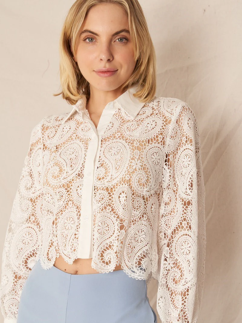 Paisley Lace Button Front Top