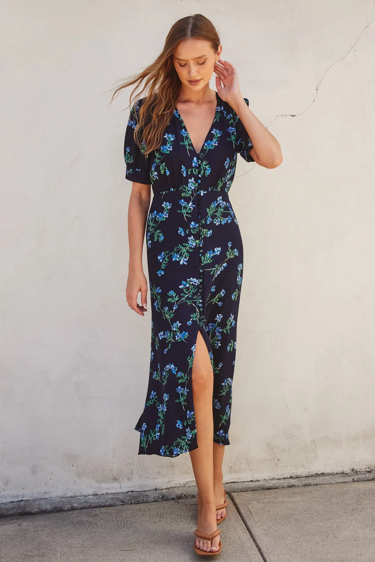Midnight Blue Floral Maxi Dress