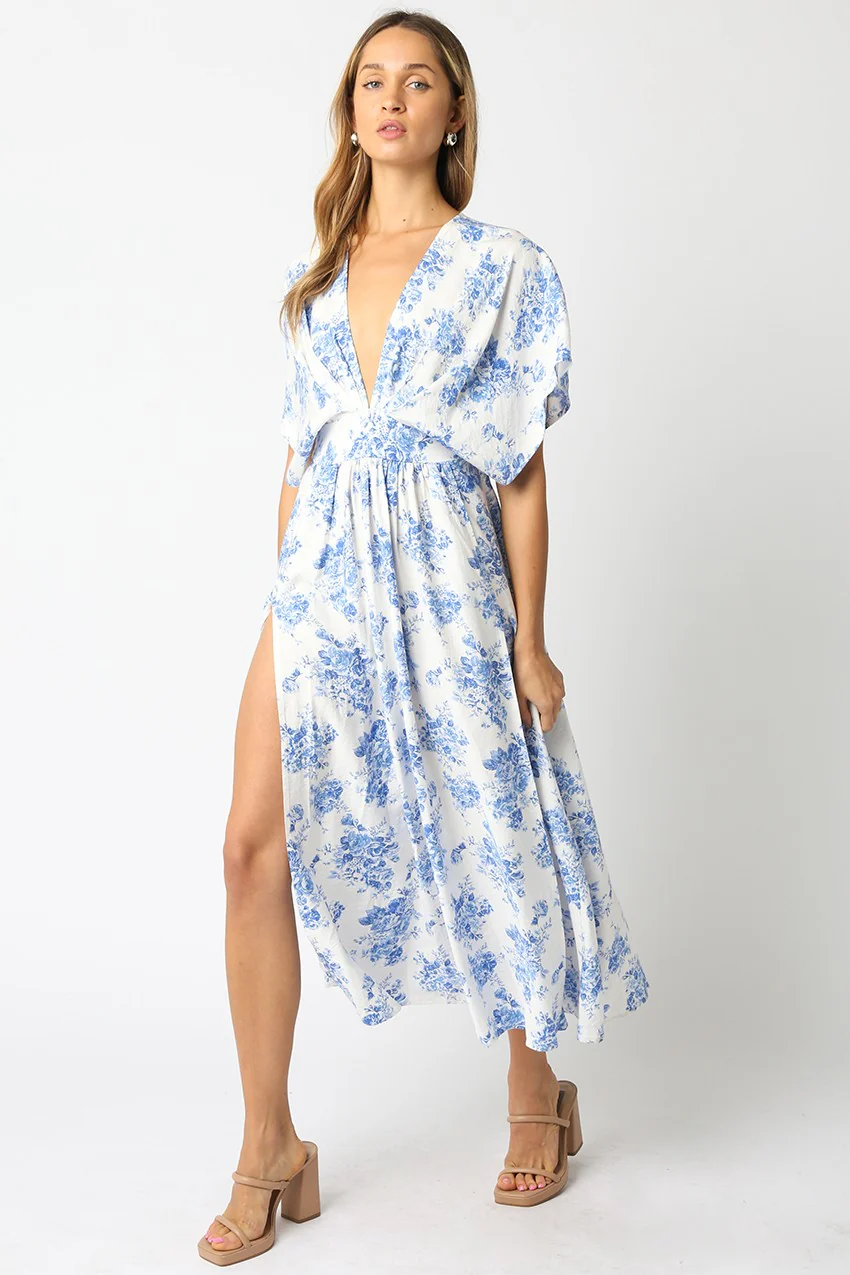 Blue Laguna Deep V Maxi Dress