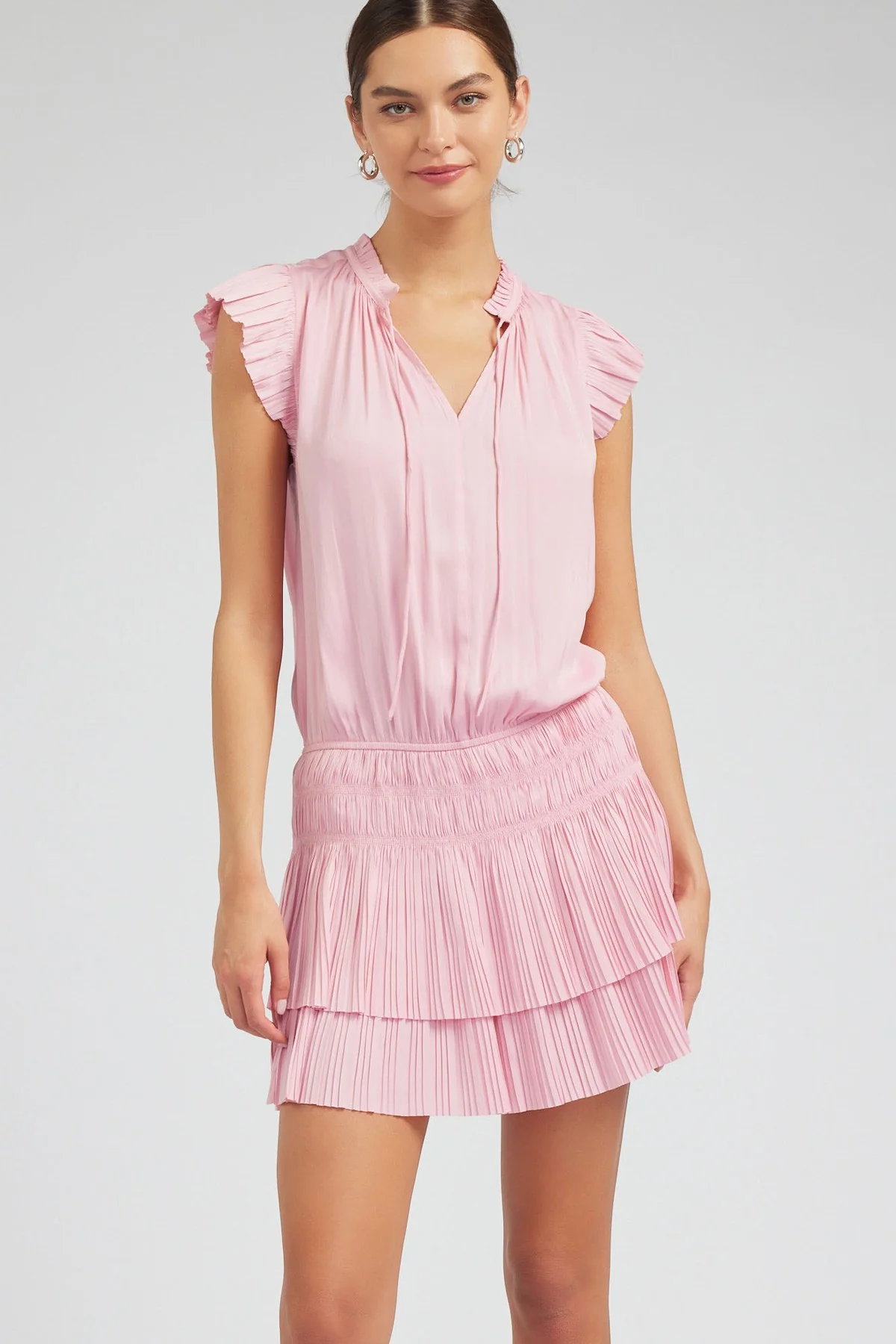 Newport Coast Mini Dress with Pleated Skirt in Pink