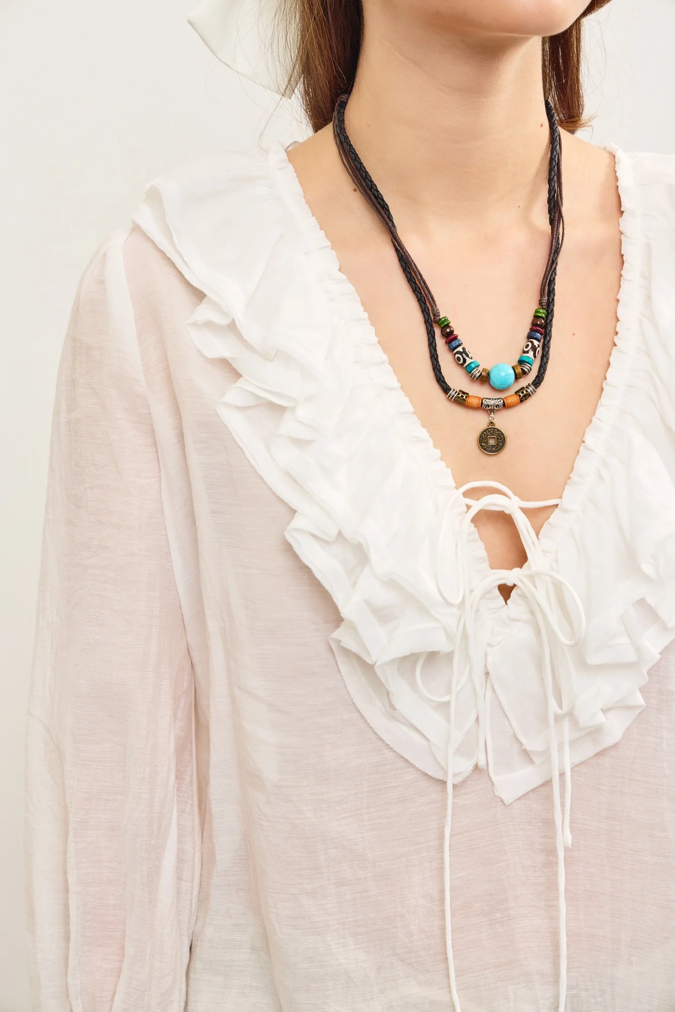 Ruffle Front Gauze Top