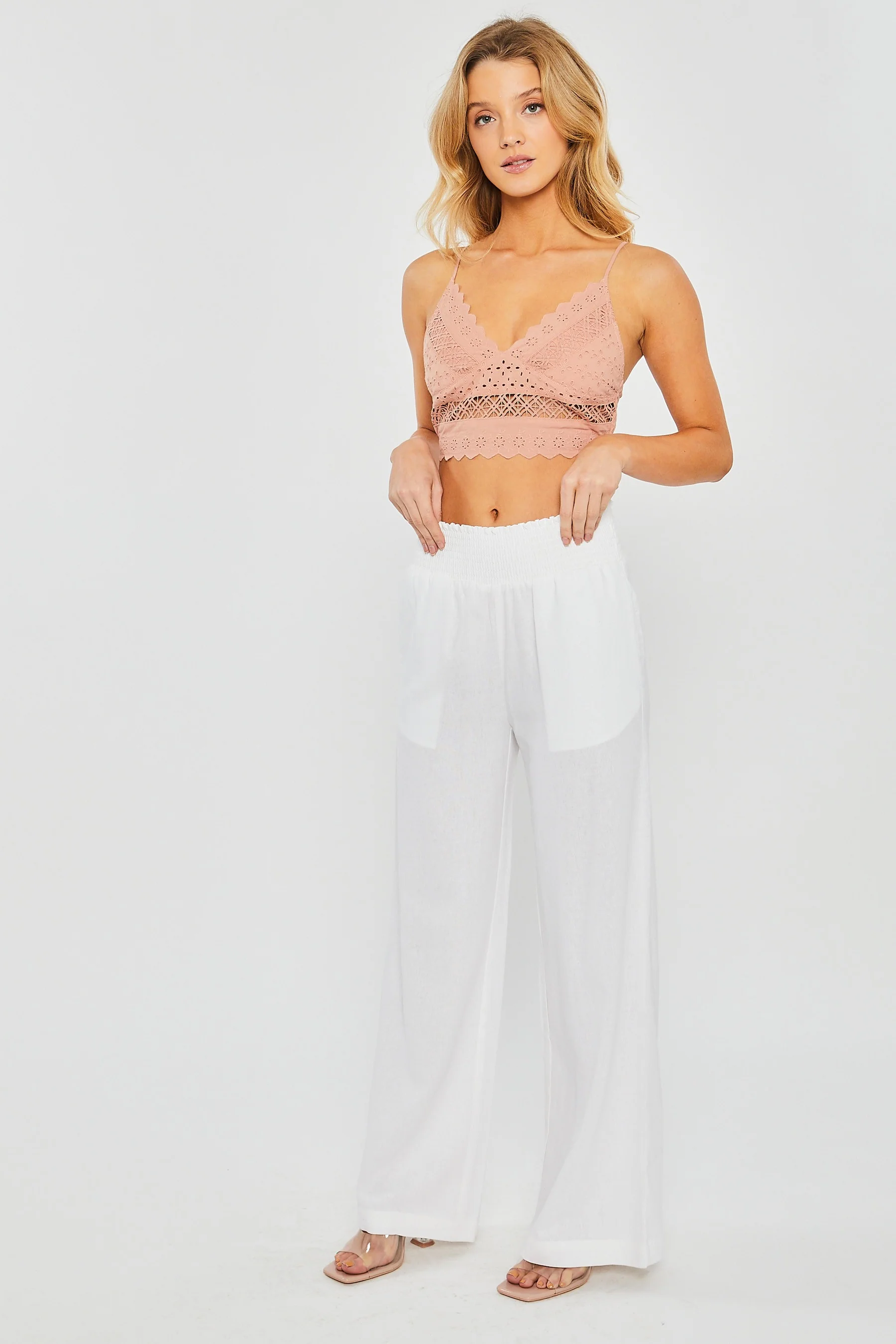 Pierside Linen Smocked Waist Beach Pant