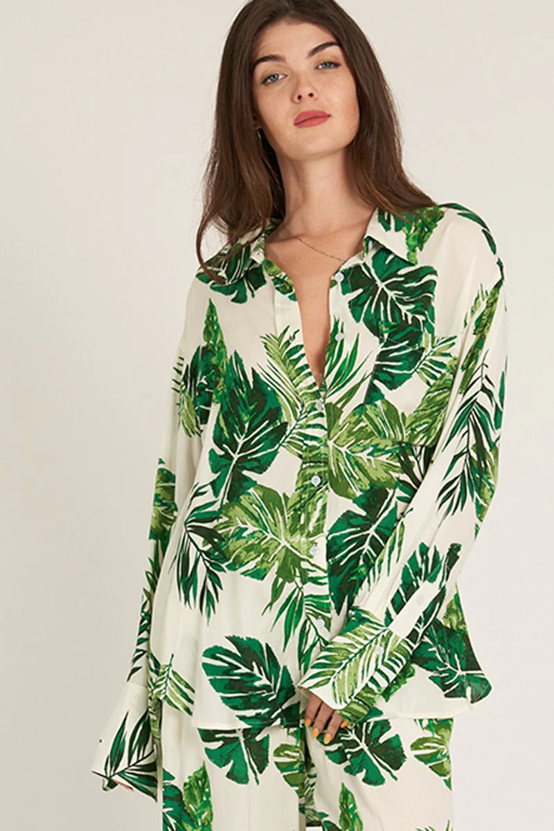 Palm Leaf Button Down Cover Up and Top
