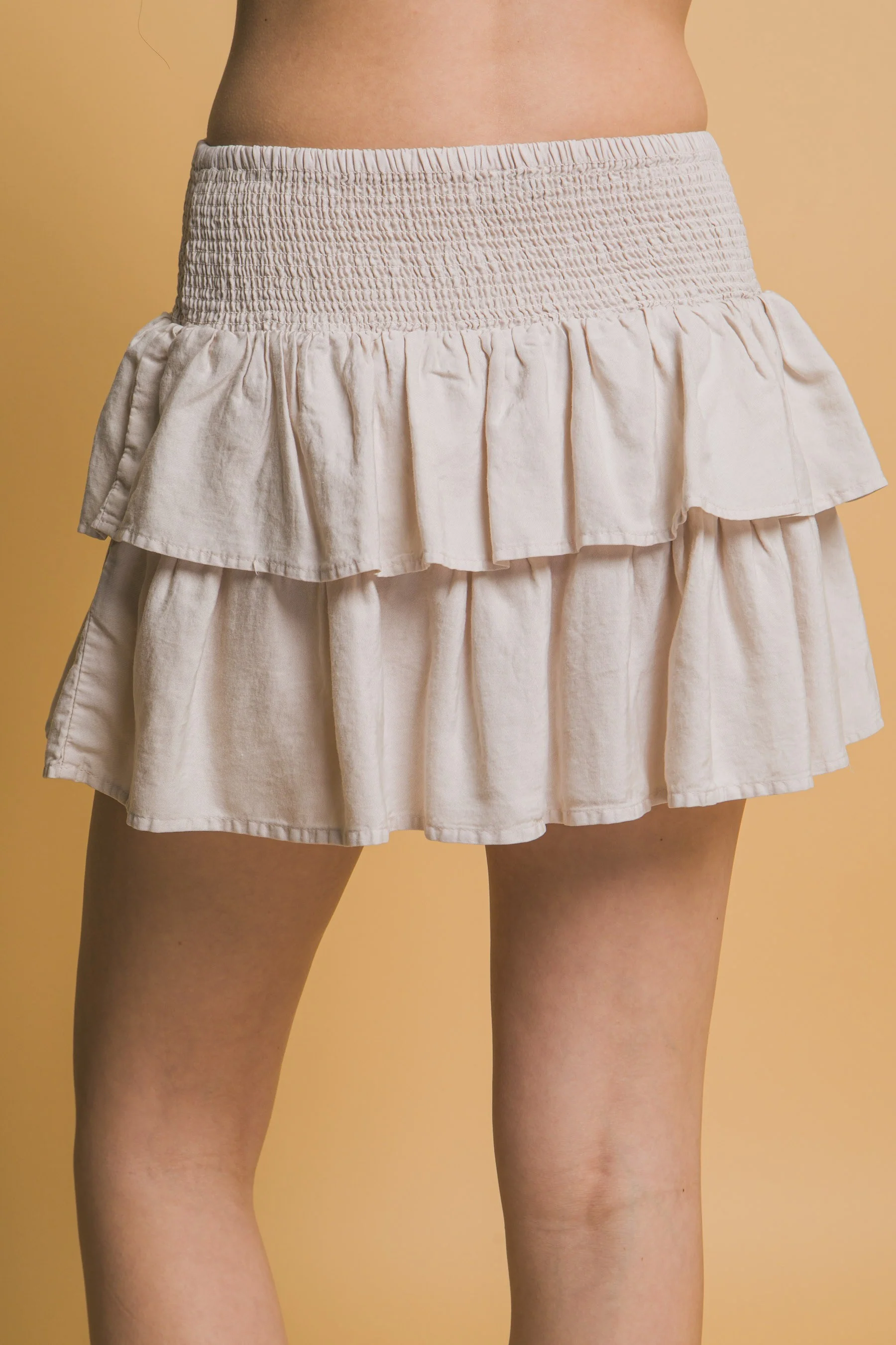 Ruffle Tiered Tencel Smock Skirt in Taupe