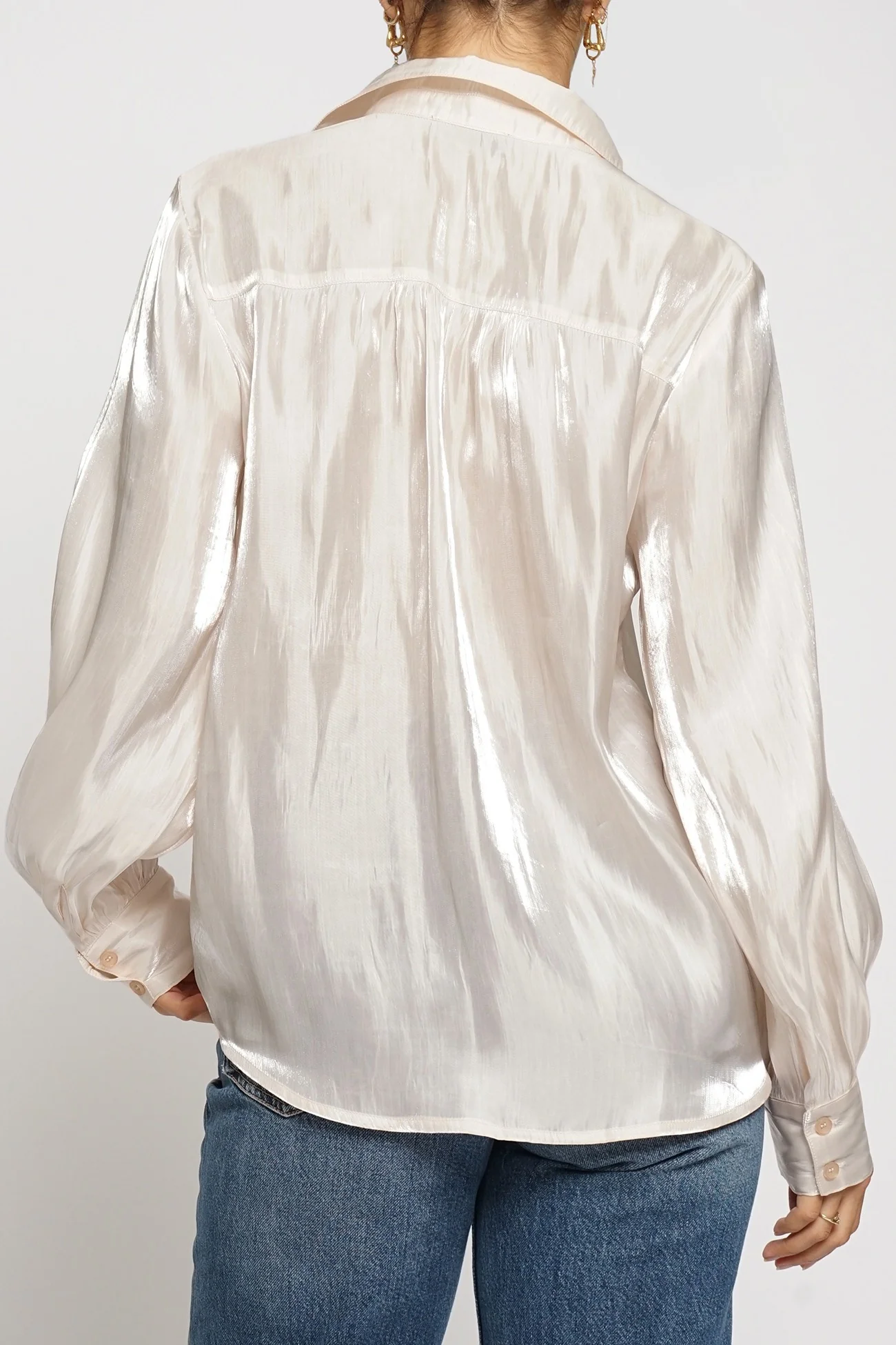 Shimmer Tonight Iridescent Button Down In Champagne FINAL SALE