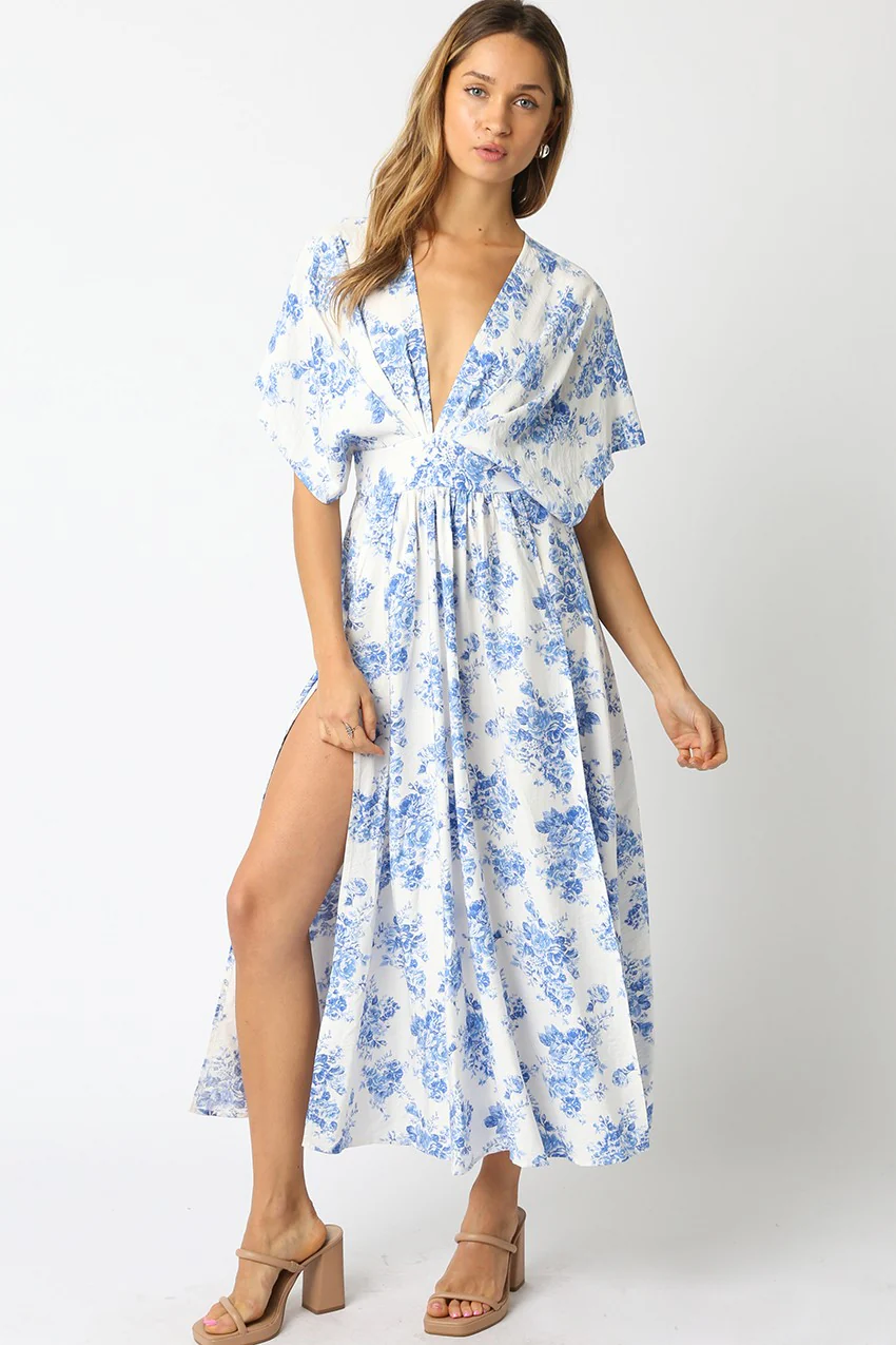 Blue Laguna Deep V Maxi Dress