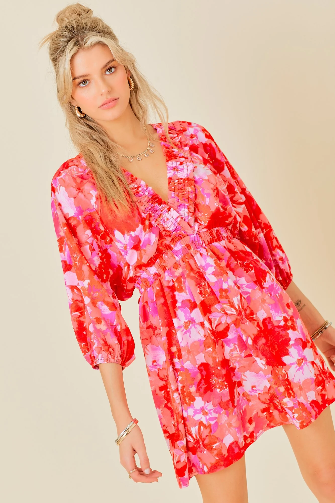Bright Lights Suplice Mini Floral Red PRint Mini Dress FINAL SALE