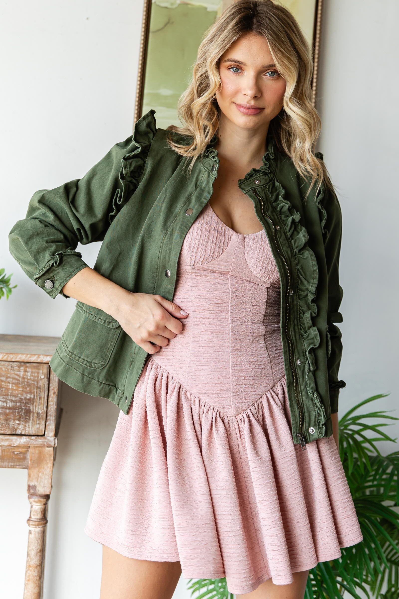 Olive You Ruffle Canvas Jacket