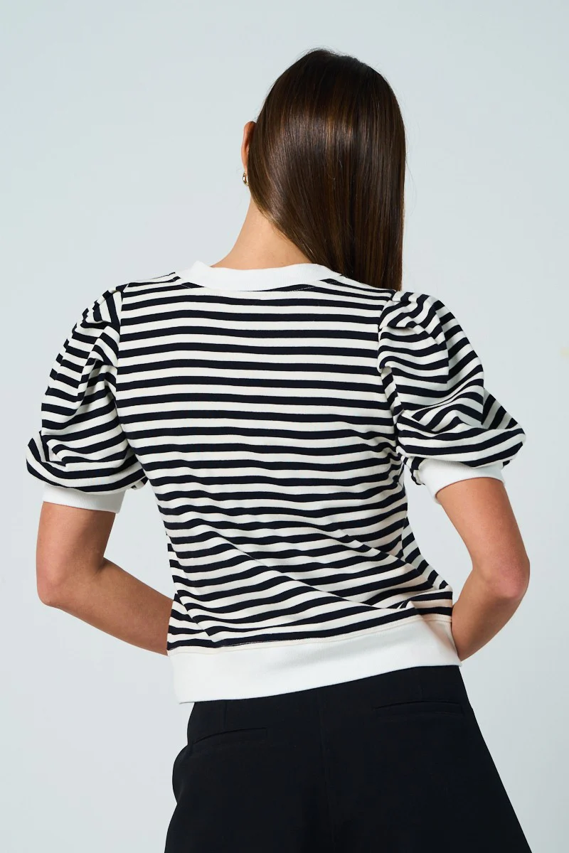 Jen Puff Sleeve Striped Top in Black