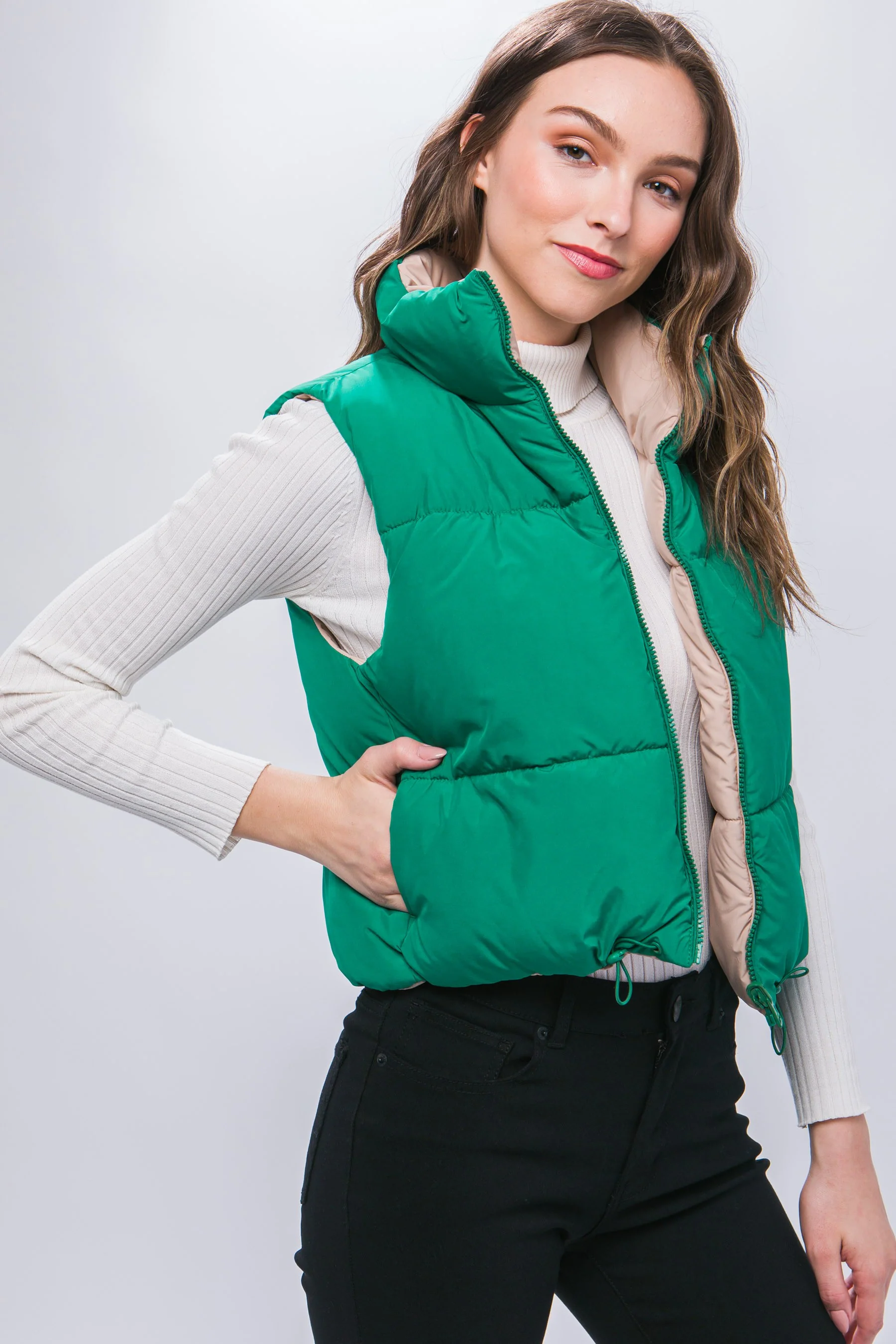 The Reversible Puffer Vest in Green