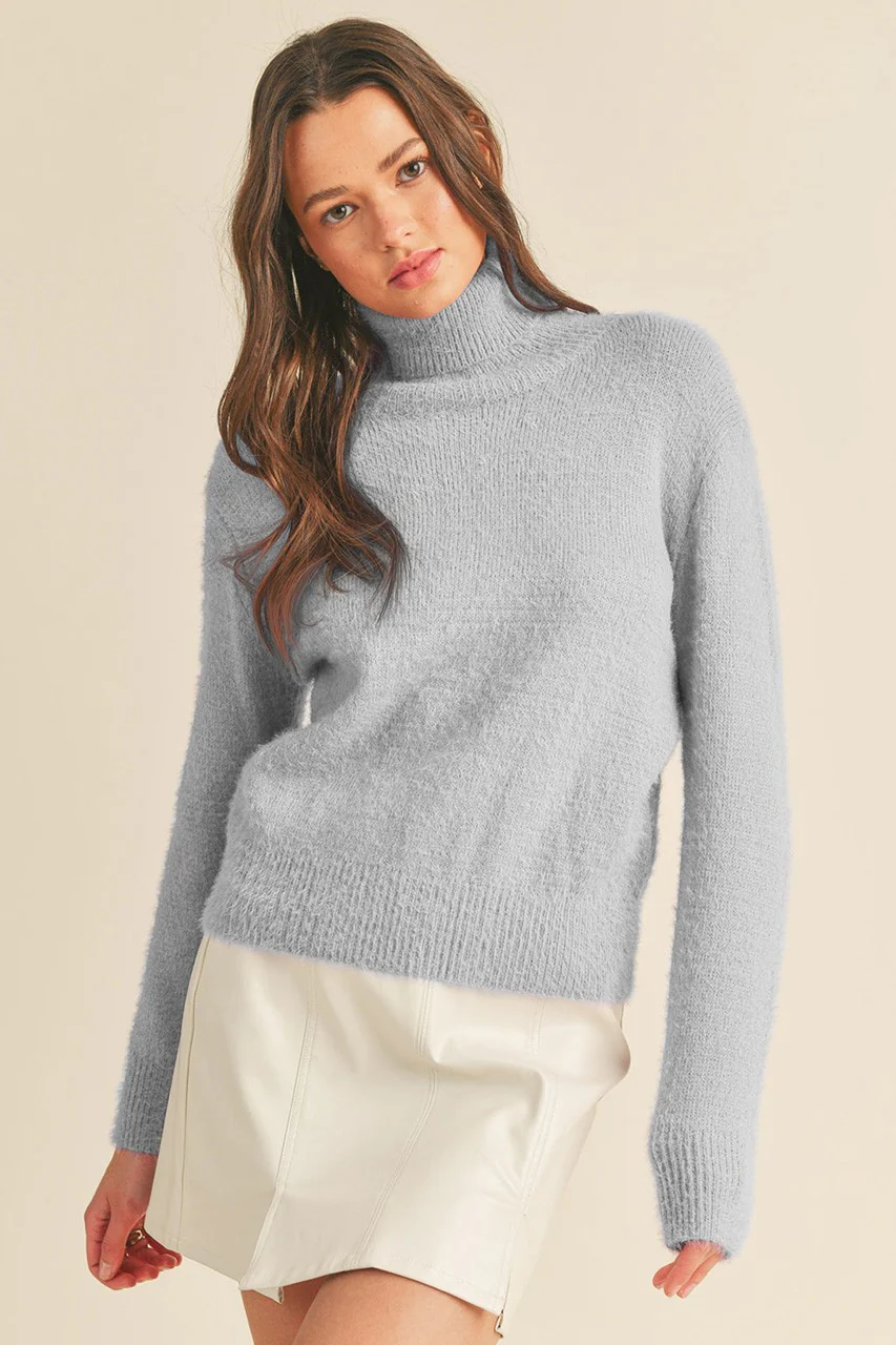 Cozy Season Fuzzy Turtleneck in Silver FINAL SALE