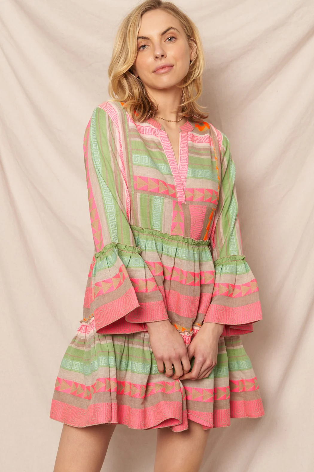 Fiesta Forever V Neck Long Sleeve Dress