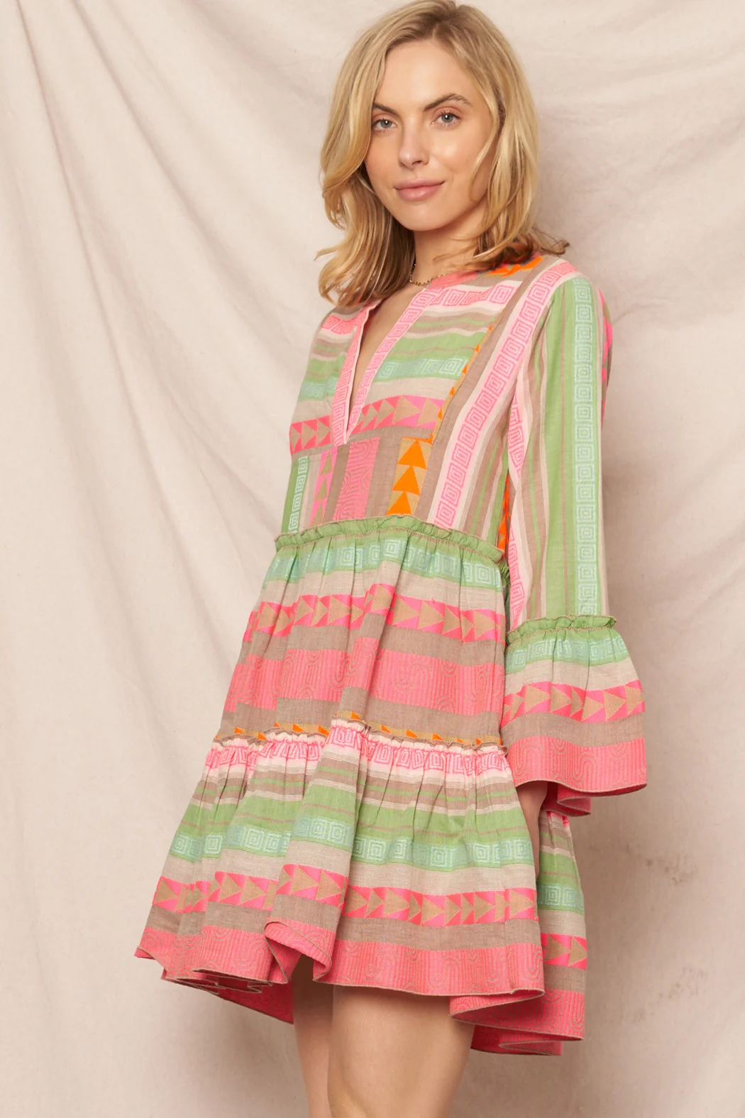 Fiesta Forever V Neck Long Sleeve Dress