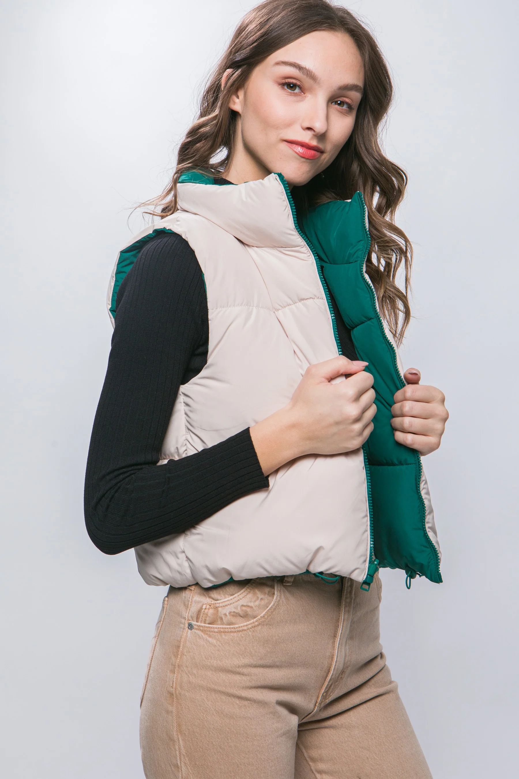 The Reversible Puffer Vest in Green