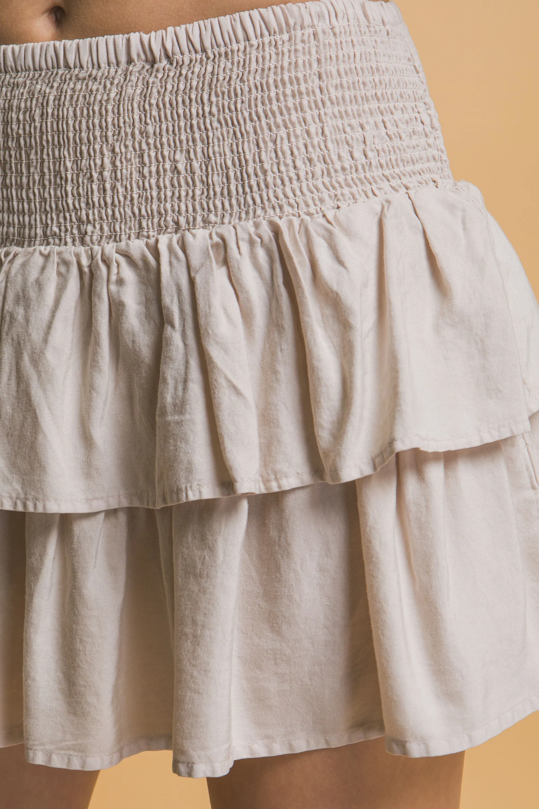 Ruffle Tiered Tencel Smock Skirt in Taupe