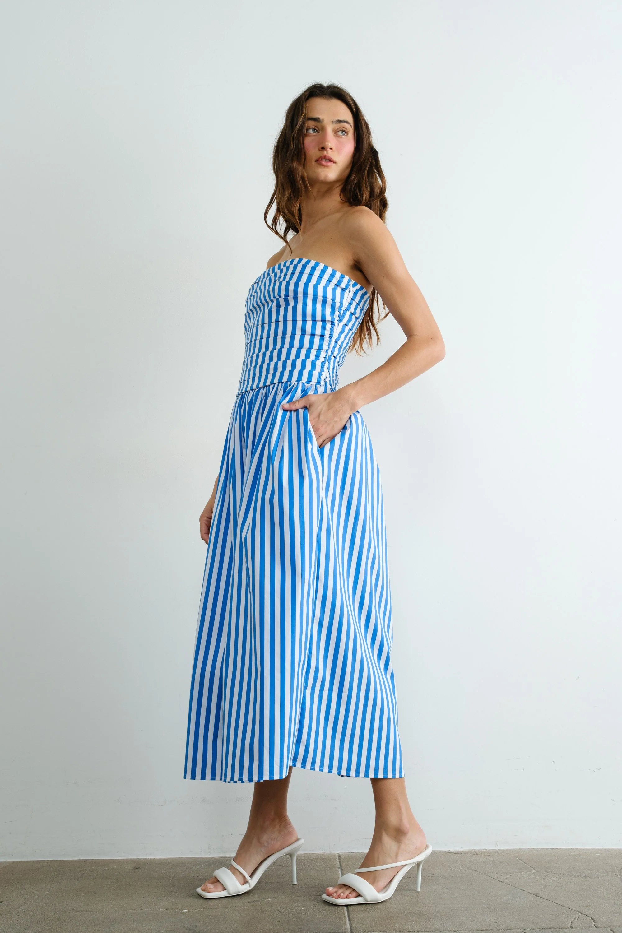 Beachside Striped Strapless Dress