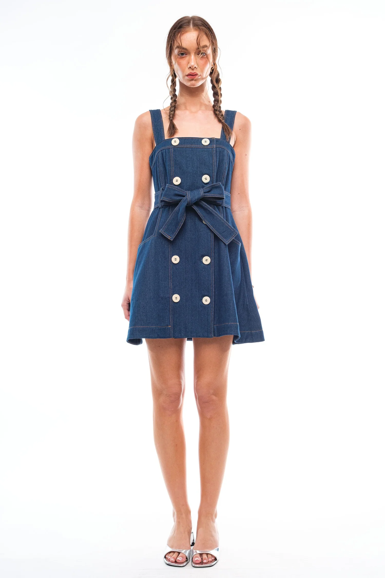 Haute Day Double Breasted Denim Mini Dress