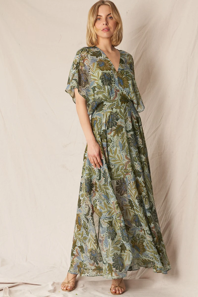 Enchanted Garden Metallic Maxi Dress