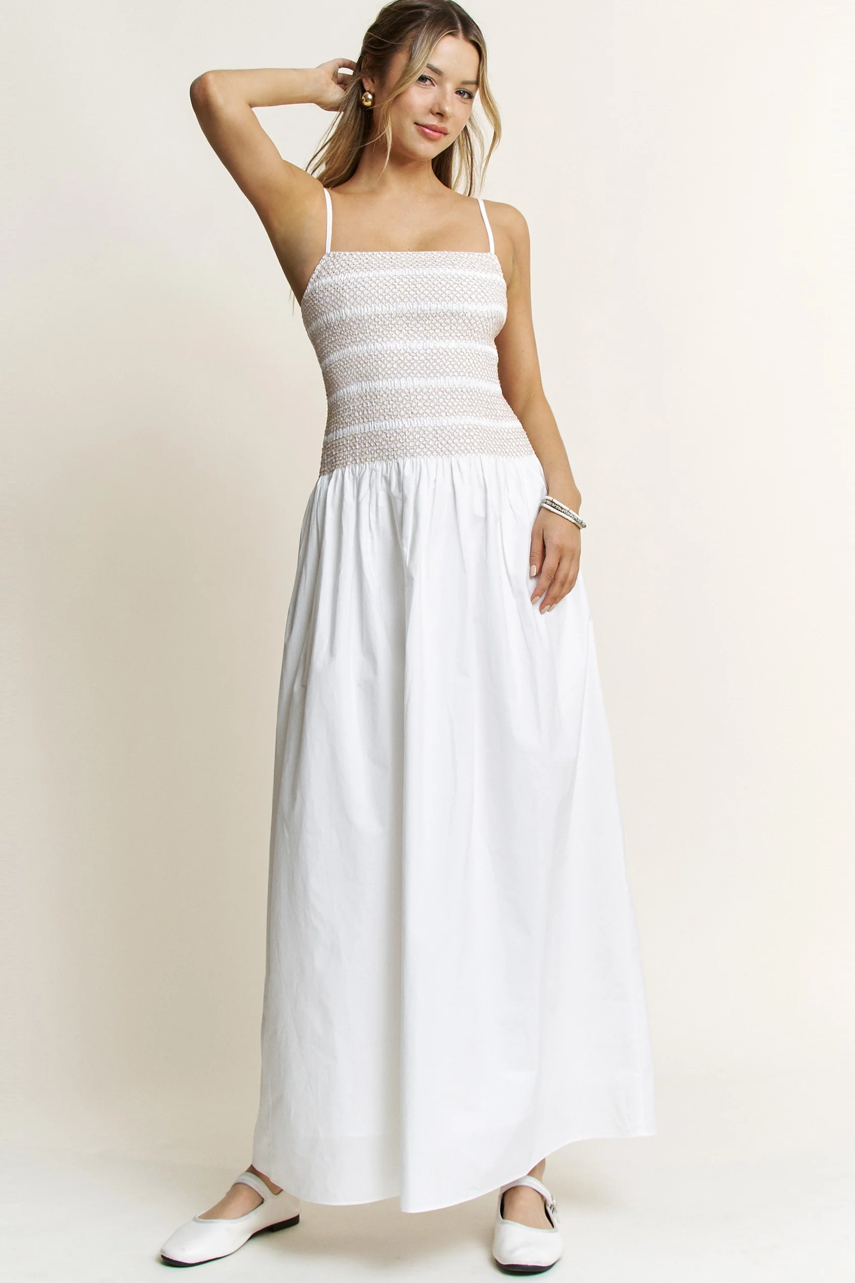 Sunset Walks Smocked Top Poplin Dress