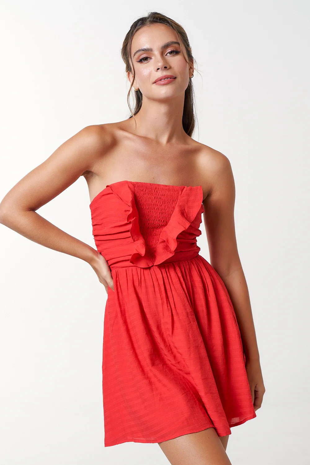 Dylan Ruffled Smocking Tube Red Babydoll Dress FINAL SALE