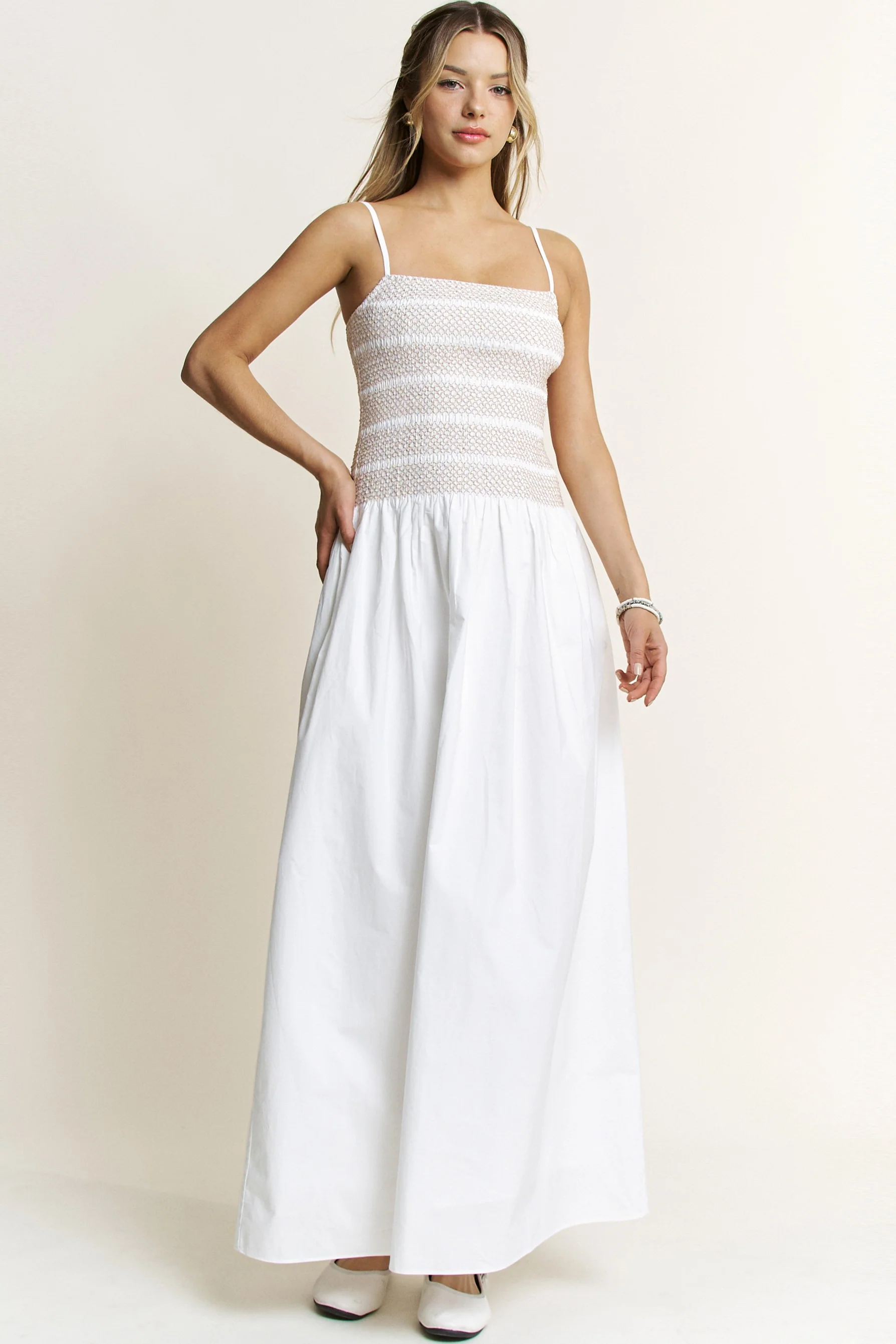 Sunset Walks Smocked Top Poplin Dress