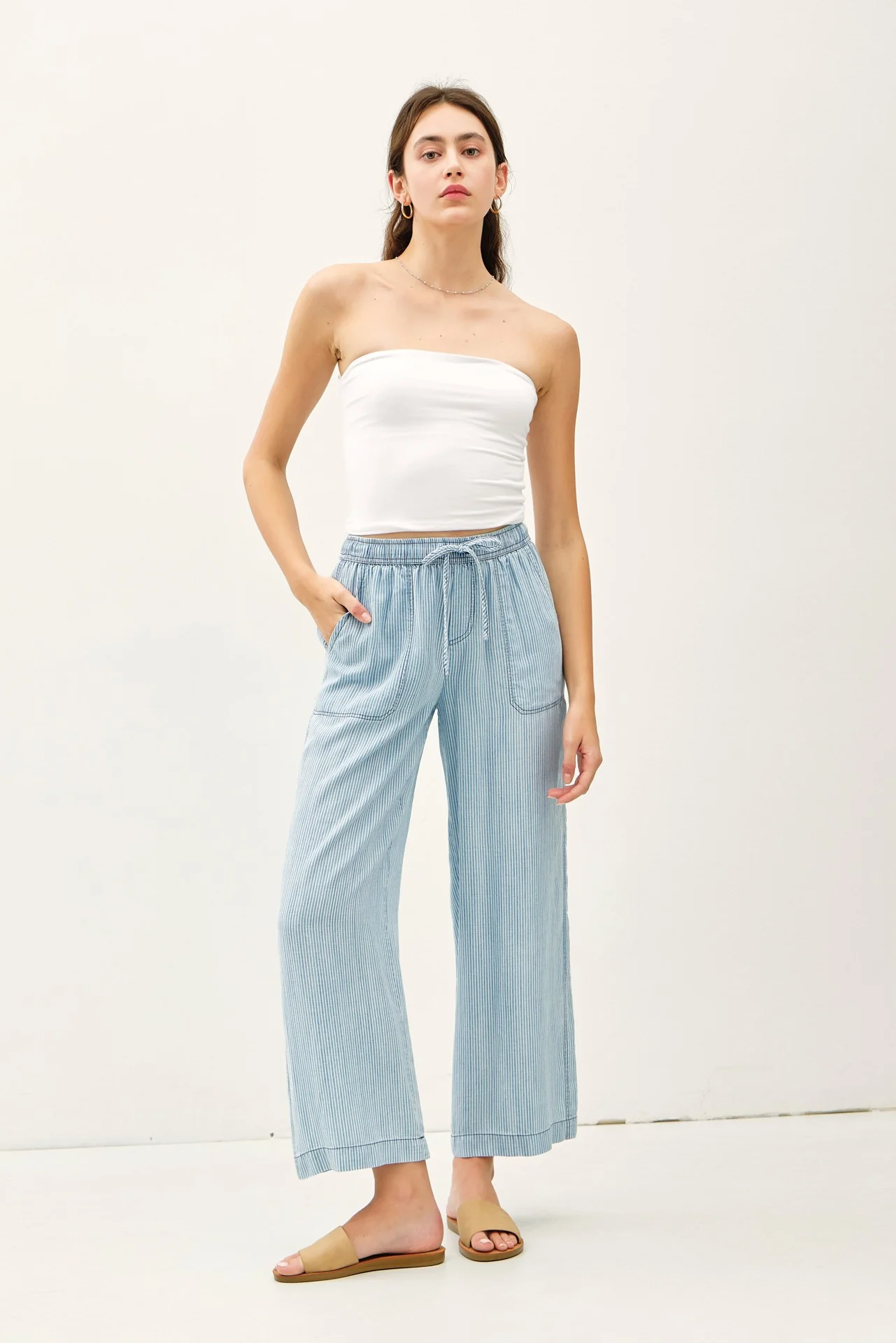 Tencel Striped Wide Leg Pant