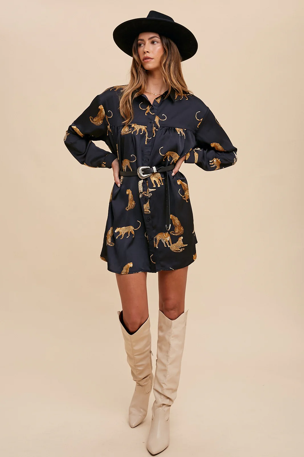 Running Wild Baby Doll Cheetah Dress in Black FINAL SALE