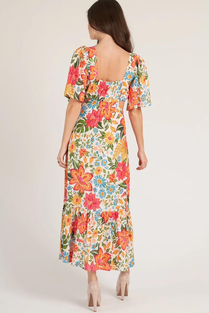 Full Bloom Metallic Stripe Cut Out Midi dress FINAL SALE