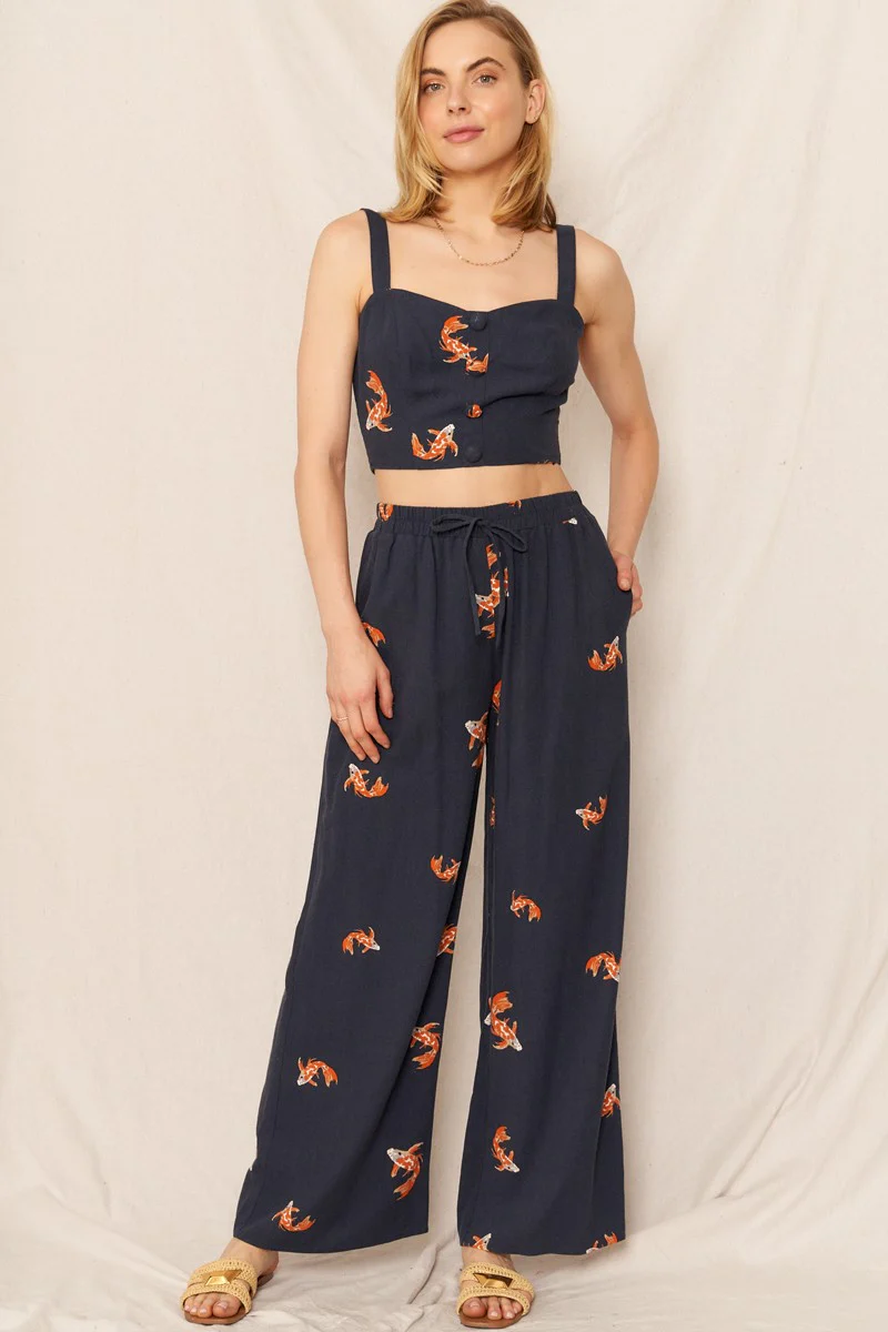 Koi Crop Top and Pant in navy FINAL SALE