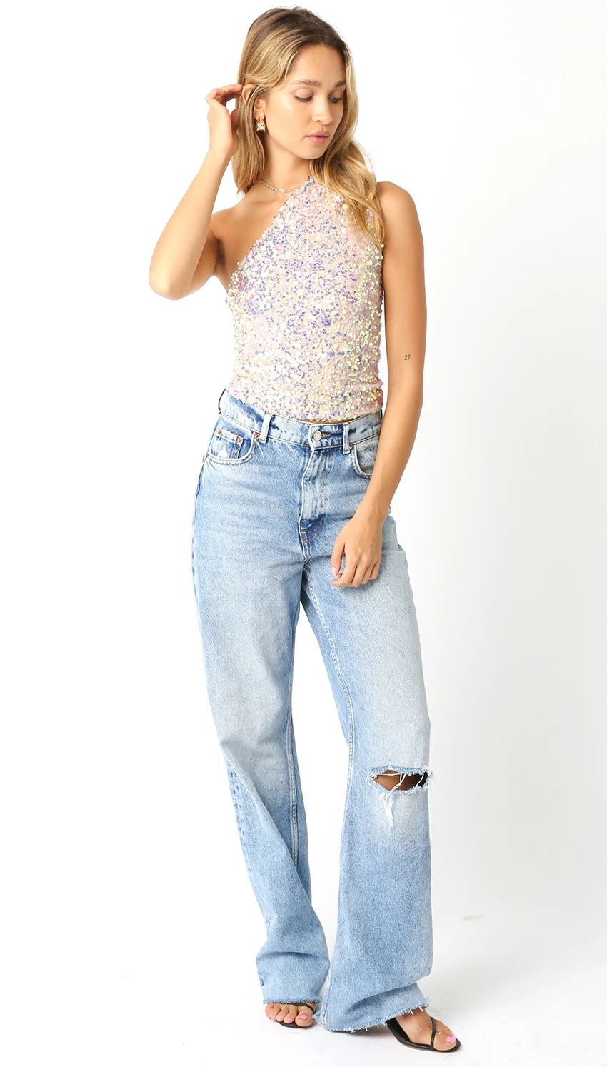 In A Dream One Shoulder Sequin Top