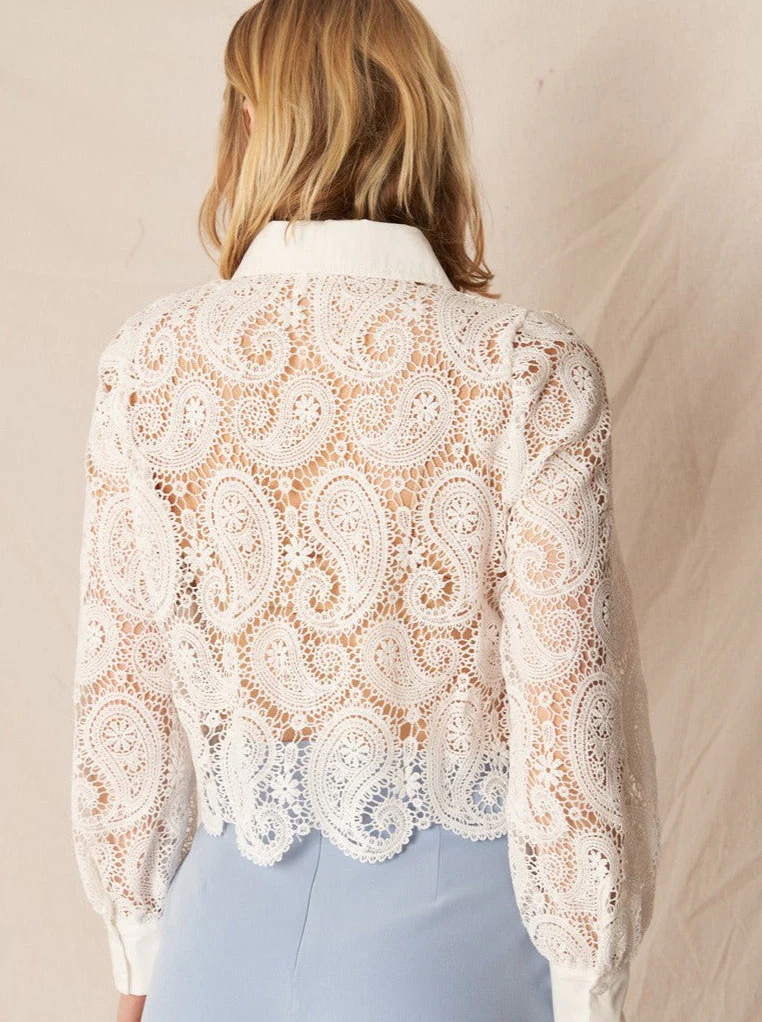 Paisley Lace Button Front Top