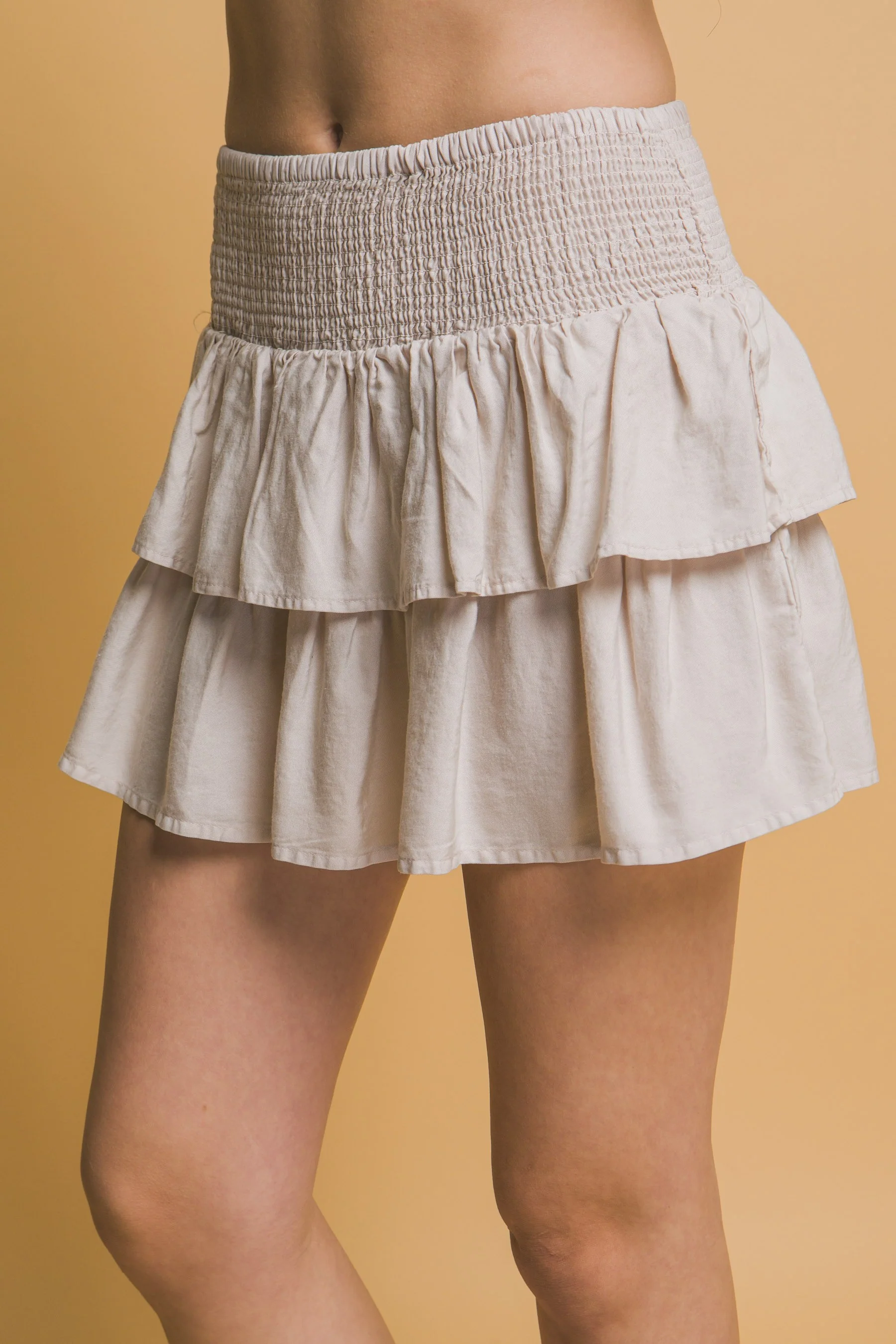 Ruffle Tiered Tencel Smock Skirt in Taupe