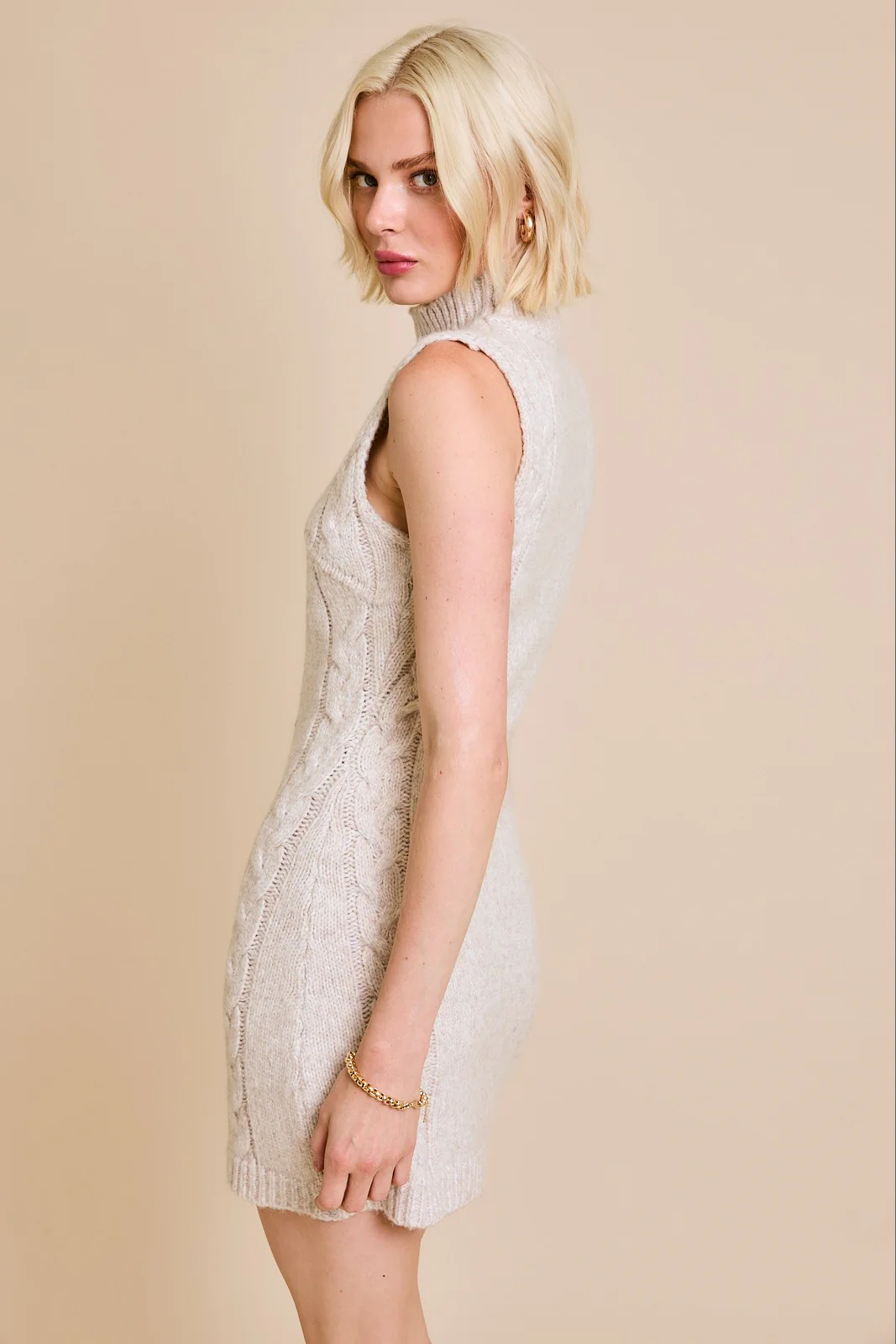 Oatmeal Cable Knit Mini Dress
