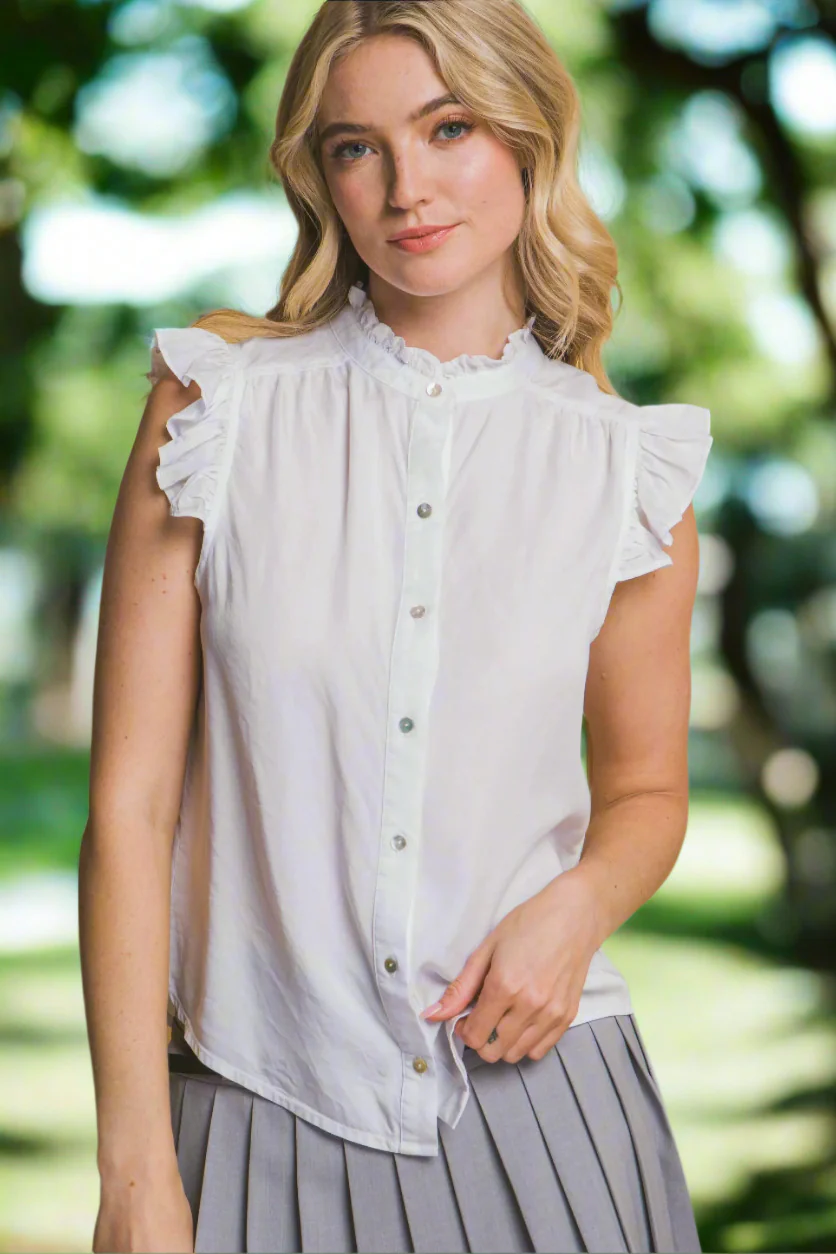 Button Down Flutter Sleeve Top