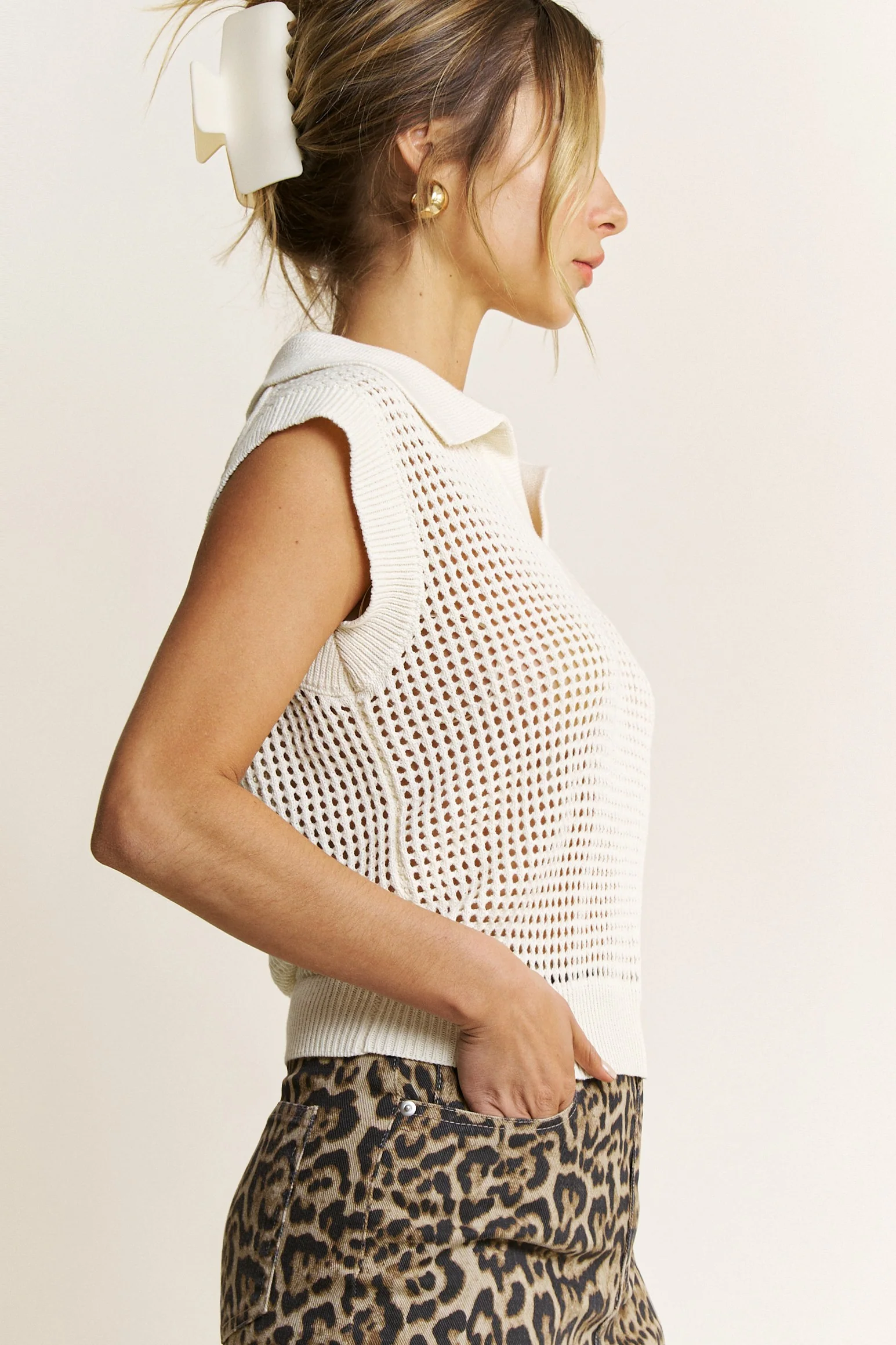 Beautiful Day Colloared Crochet Sweater Top in White