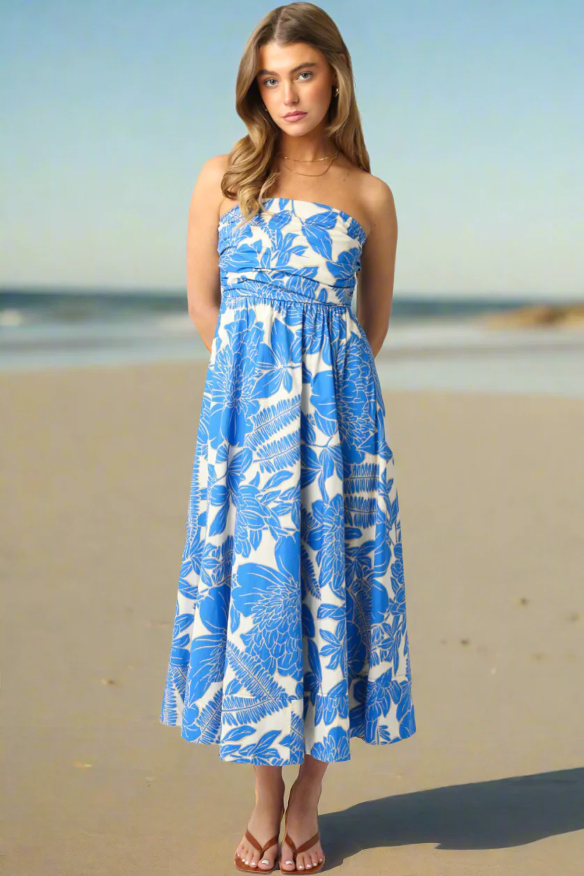 Blue Horizons Strapless Maxi Dress