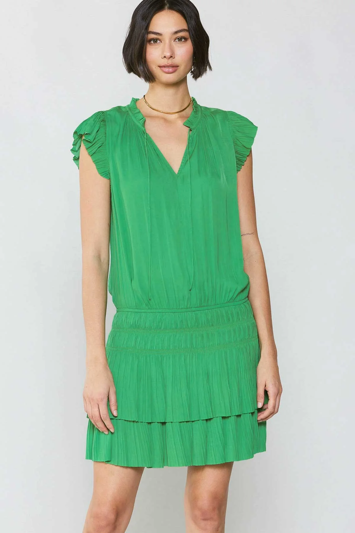 Newport Coast Mini Dress with Pleated Skirt in Green