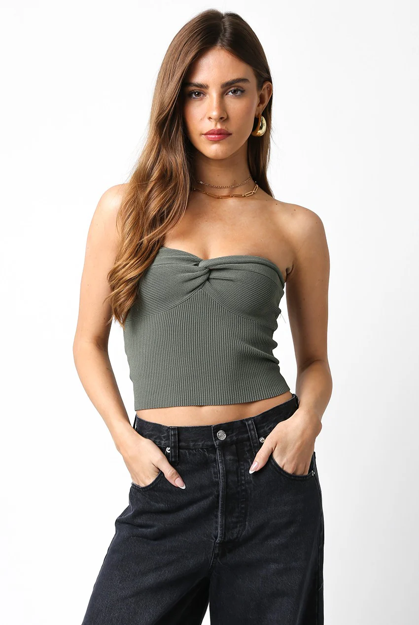 Lakeside Knit Twist Front Tube Top in Olive FINAL SALE