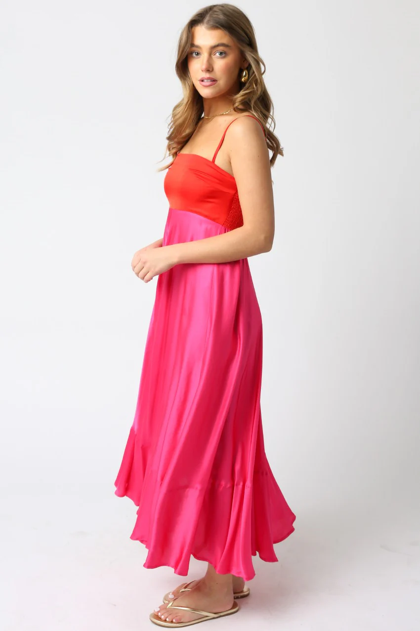 Color Block Red Raspberry Maxi Dress