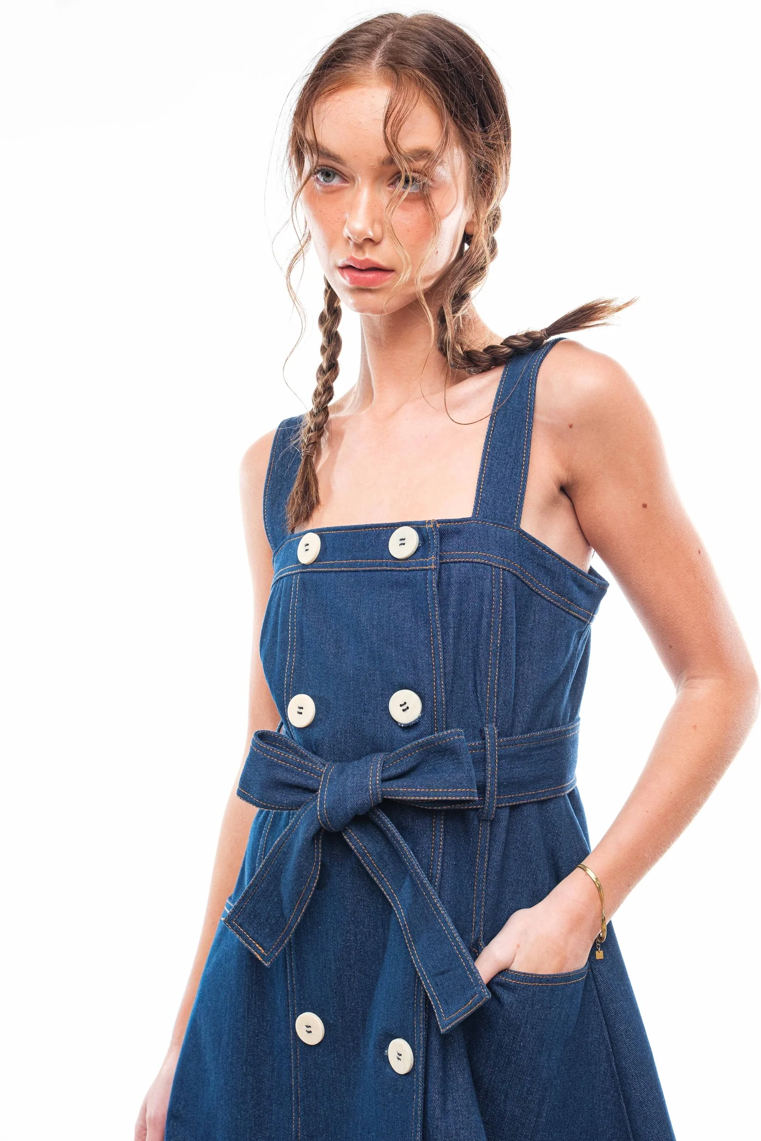 Haute Day Double Breasted Denim Mini Dress