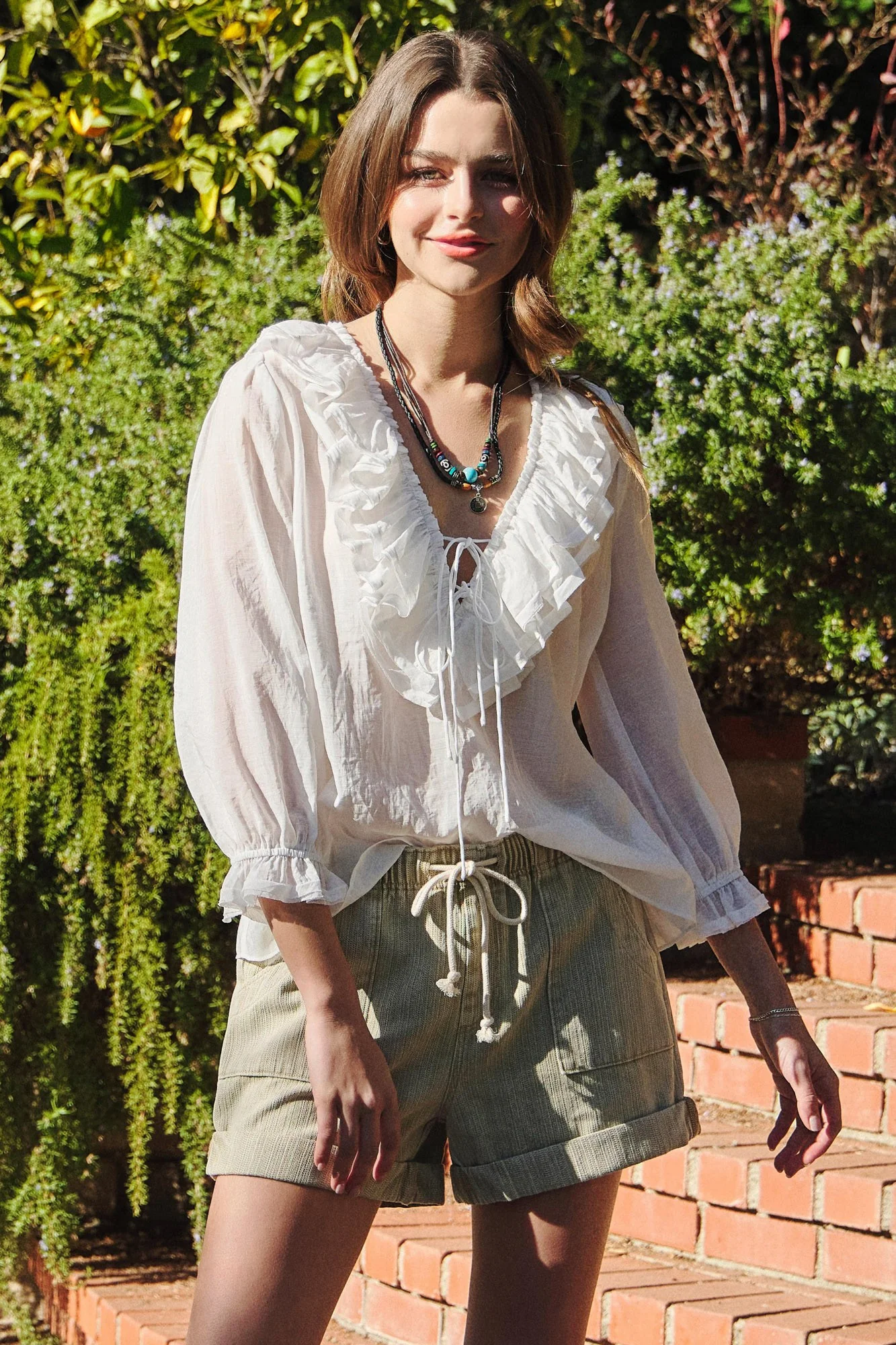 Ruffle Front Gauze Top