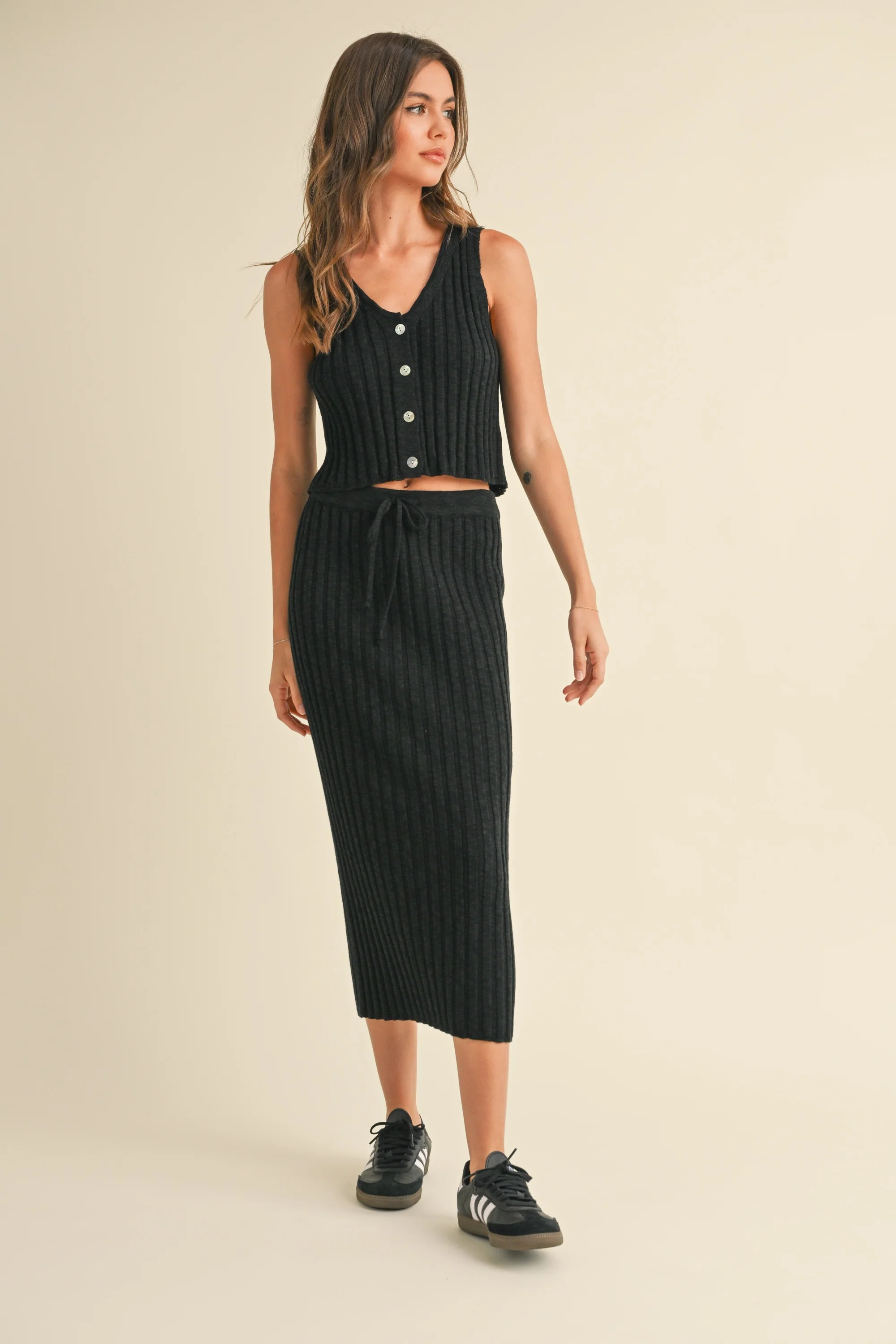 Delilah Ribbed Tank and Skirt Set in Black FINAL SALE