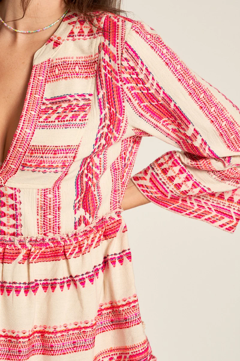 The City Embroidered Textured Mini Dress