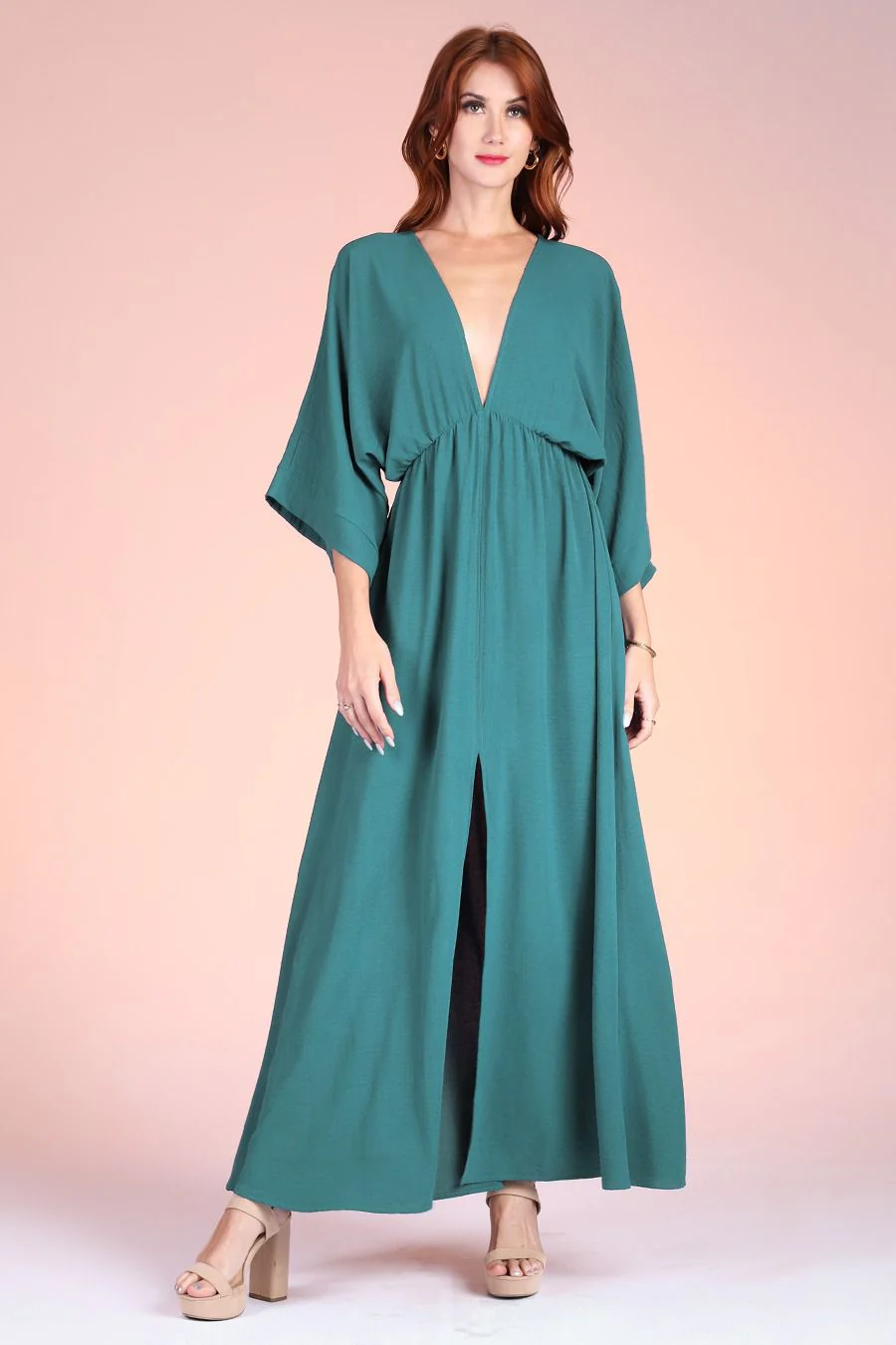 Malibu Deep V Maxi Dress in Hunter