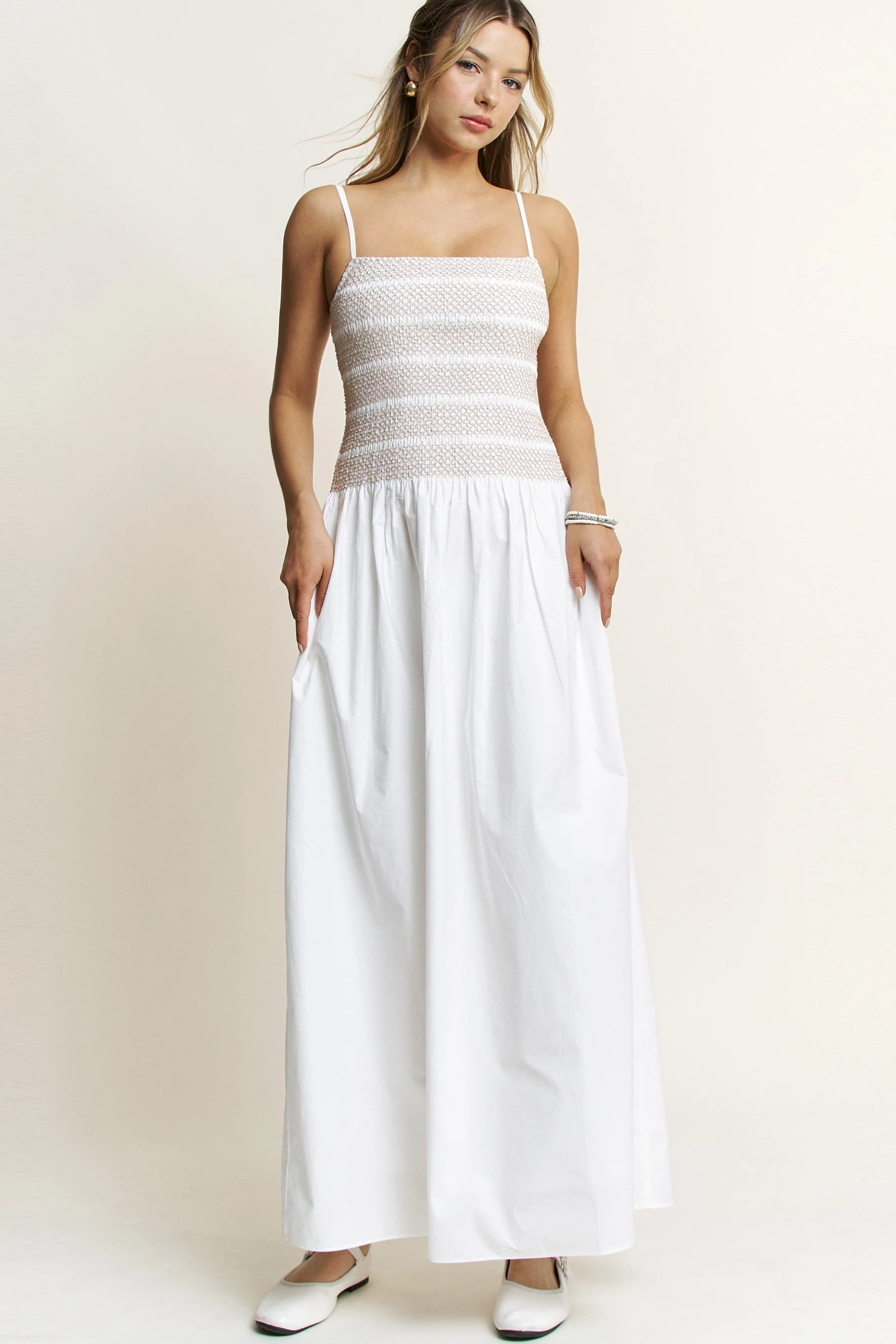 Sunset Walks Smocked Top Poplin Dress