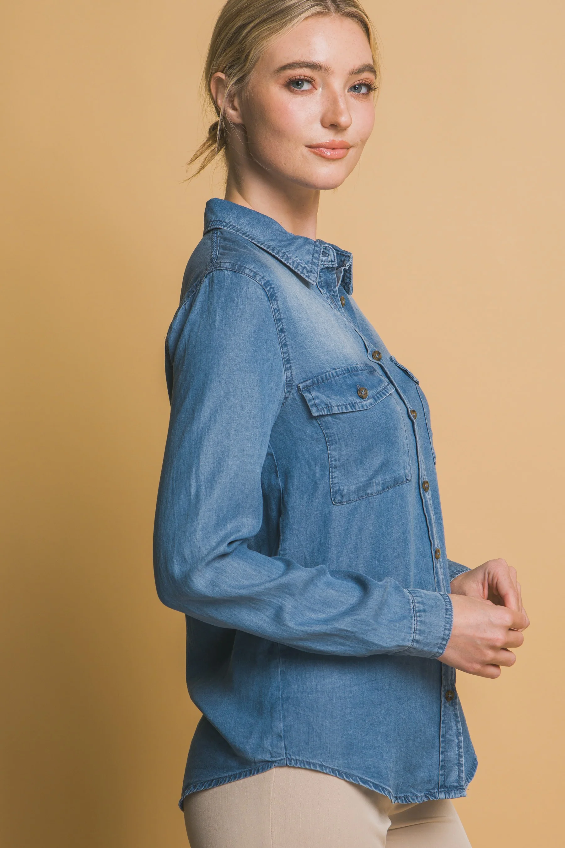 Classic Chambray Button Down Top