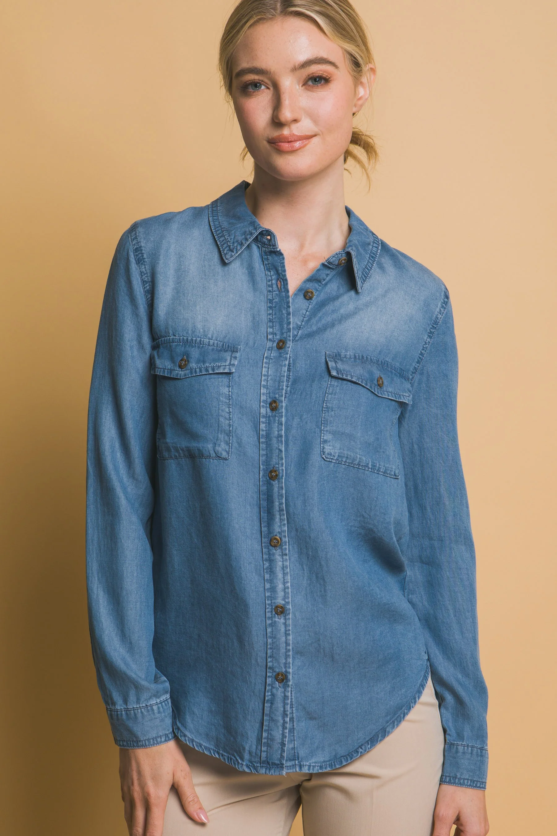 Classic Chambray Button Down Top