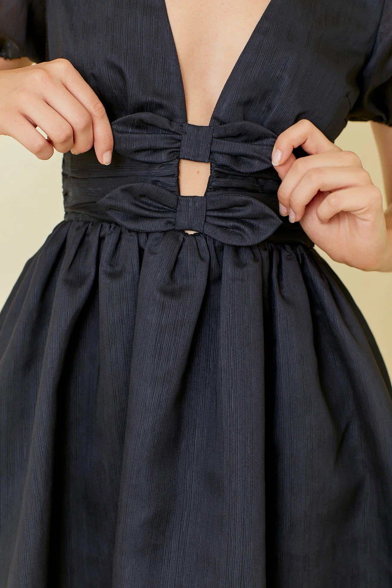 Alexis Deep V Bow Detail Black Party Dress