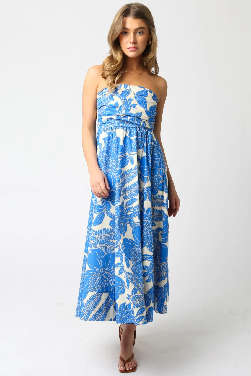 Blue Horizons Strapless Maxi Dress