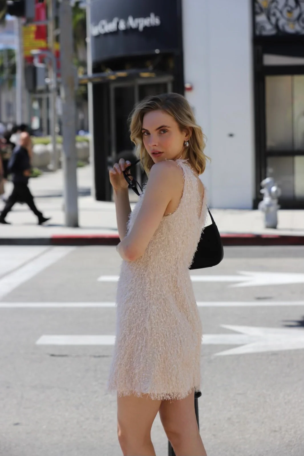 Season Opener Fuzzy V Neck Mini Dress